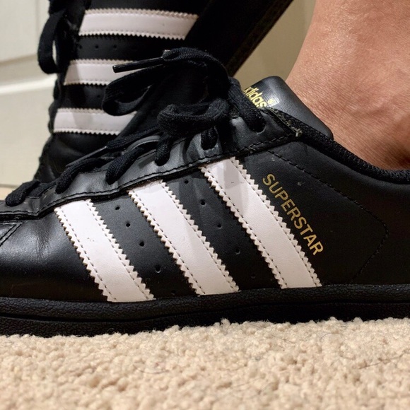 adidas Shoes - Adidas superstar black white and gold